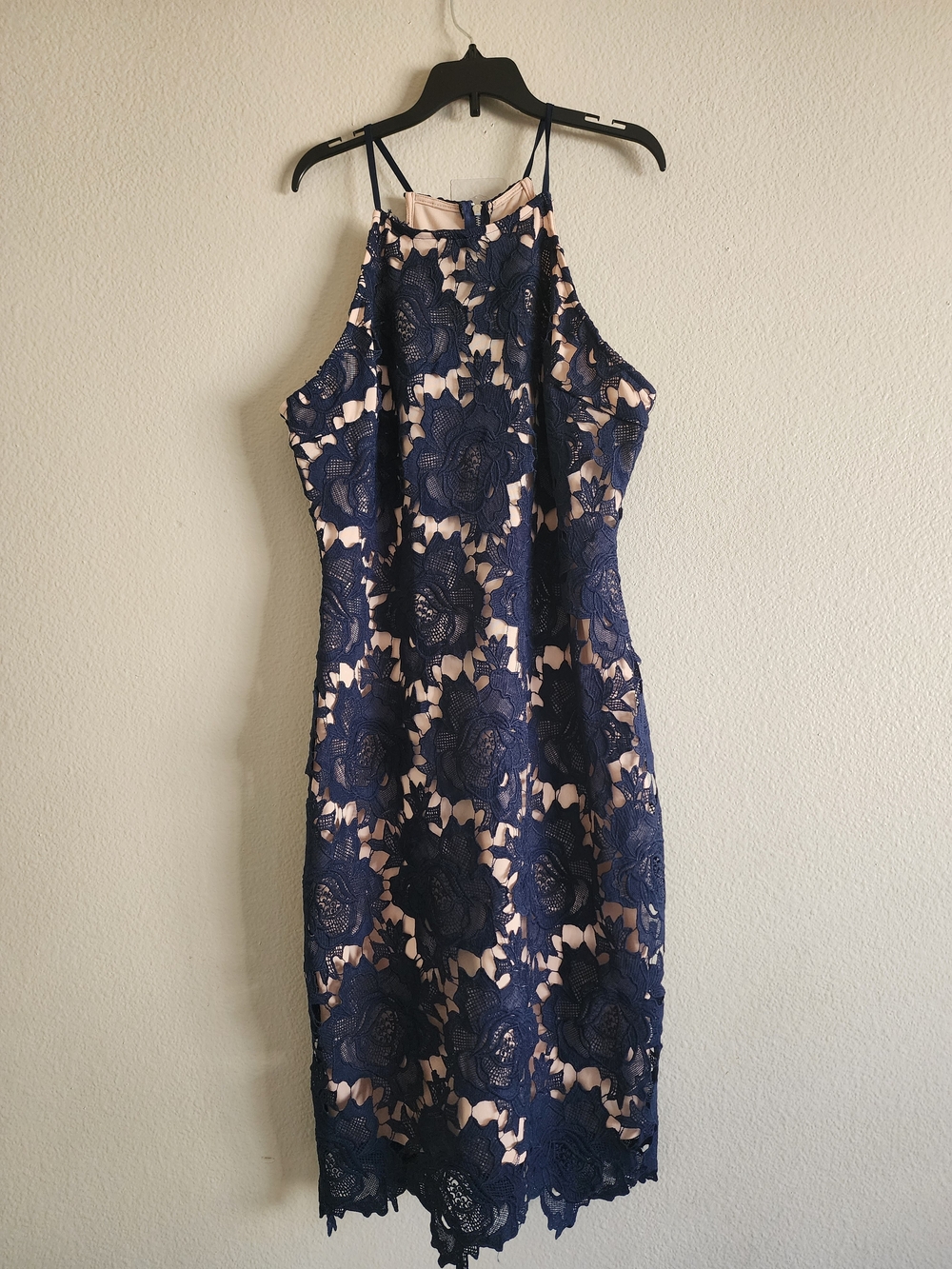 LULUS Love Poem Navy Blue Lace Halter Bodycon Midi Dress XL NWT